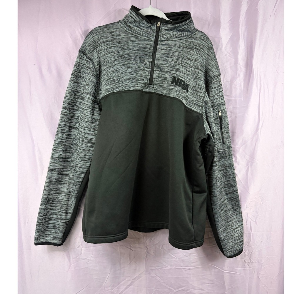 NRA Mens Quarter Zip Pullover Fleece Jacket Gray Black Space Dye Size XL